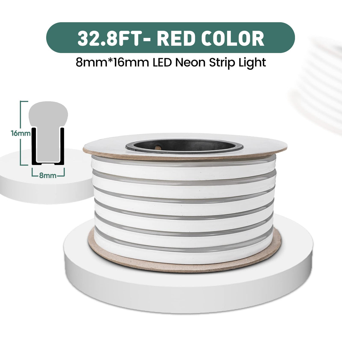 GZBtech Flexible LED Neon Rope Lights, 33FT, Waterproof, 120 LEDs/M, Red, Model 120V-ETL-Flexible-Red