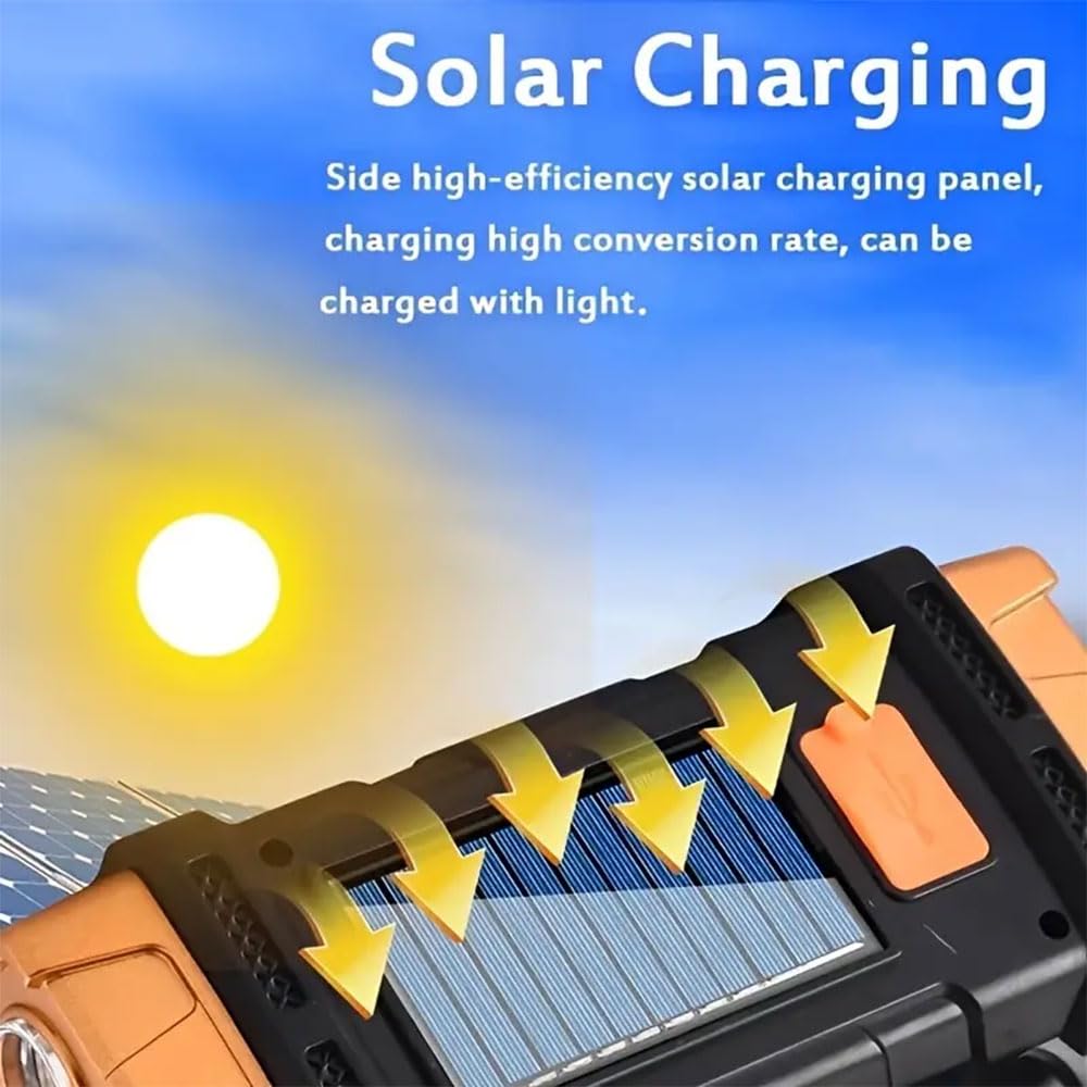 IFTHFOUR High Lumens Solar Flashlight, USB-C Rechargeable, Waterproof Handheld Searchlight, Golden, Model LP-236263