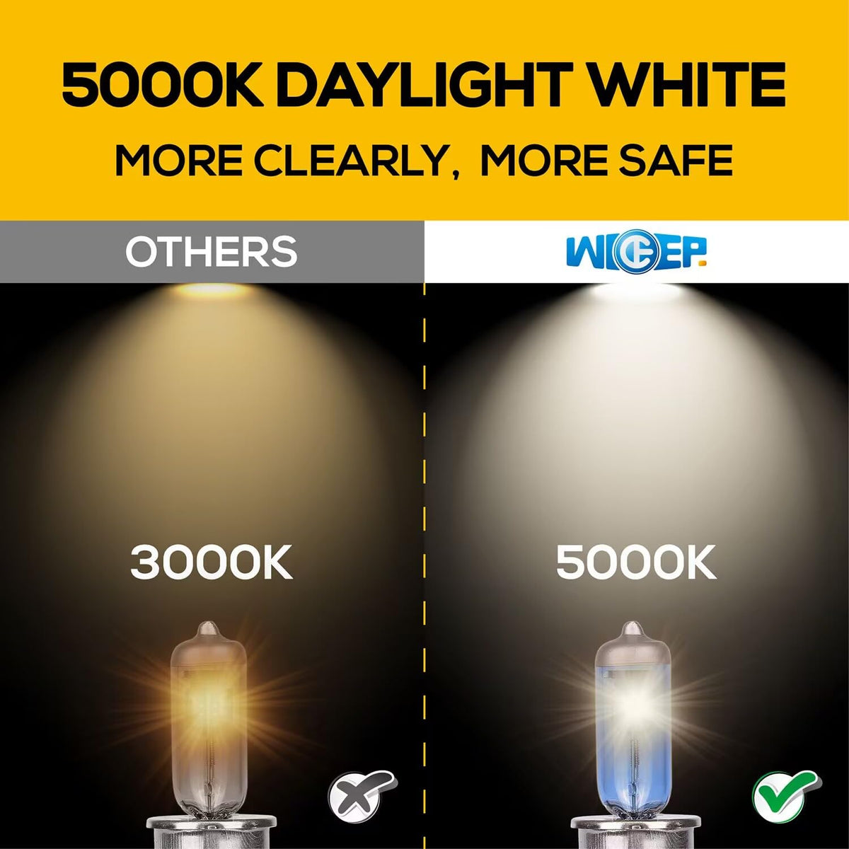 wideep HIR2/9012 Halogen Headlight Bulbs, 12V 55W, 5000K White, Pack of 2