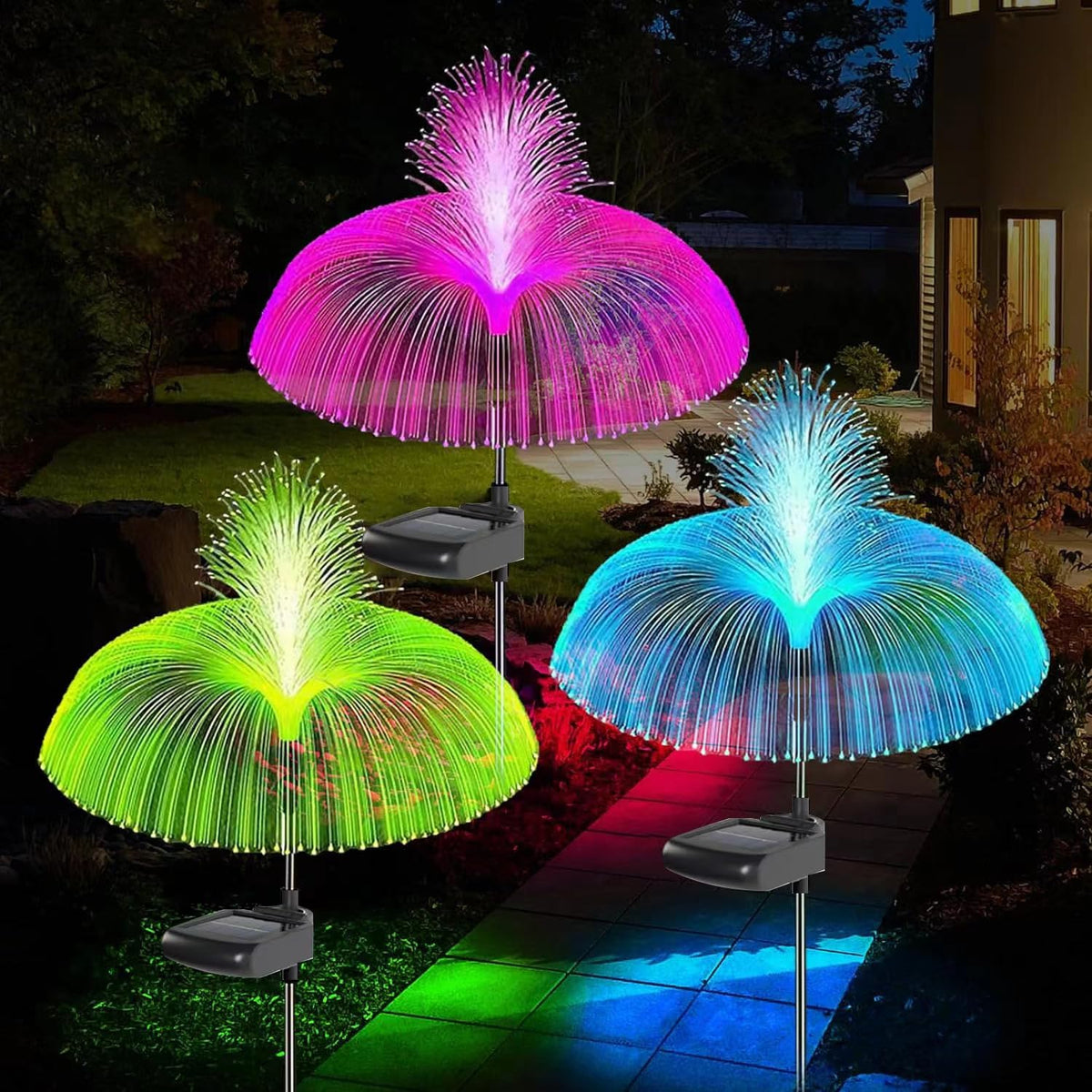 Axafnev Solar Garden Lights - 3 Pack Color Changing Jellyfish Design, Waterproof, 1 Size, Model JT00066GYUS