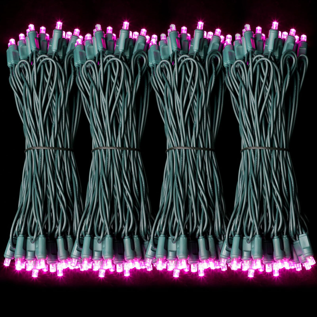 LAMPHOME LED String Lights, 100 Count (2pk of 50L), 6in Spacing, Green Wire, Pink